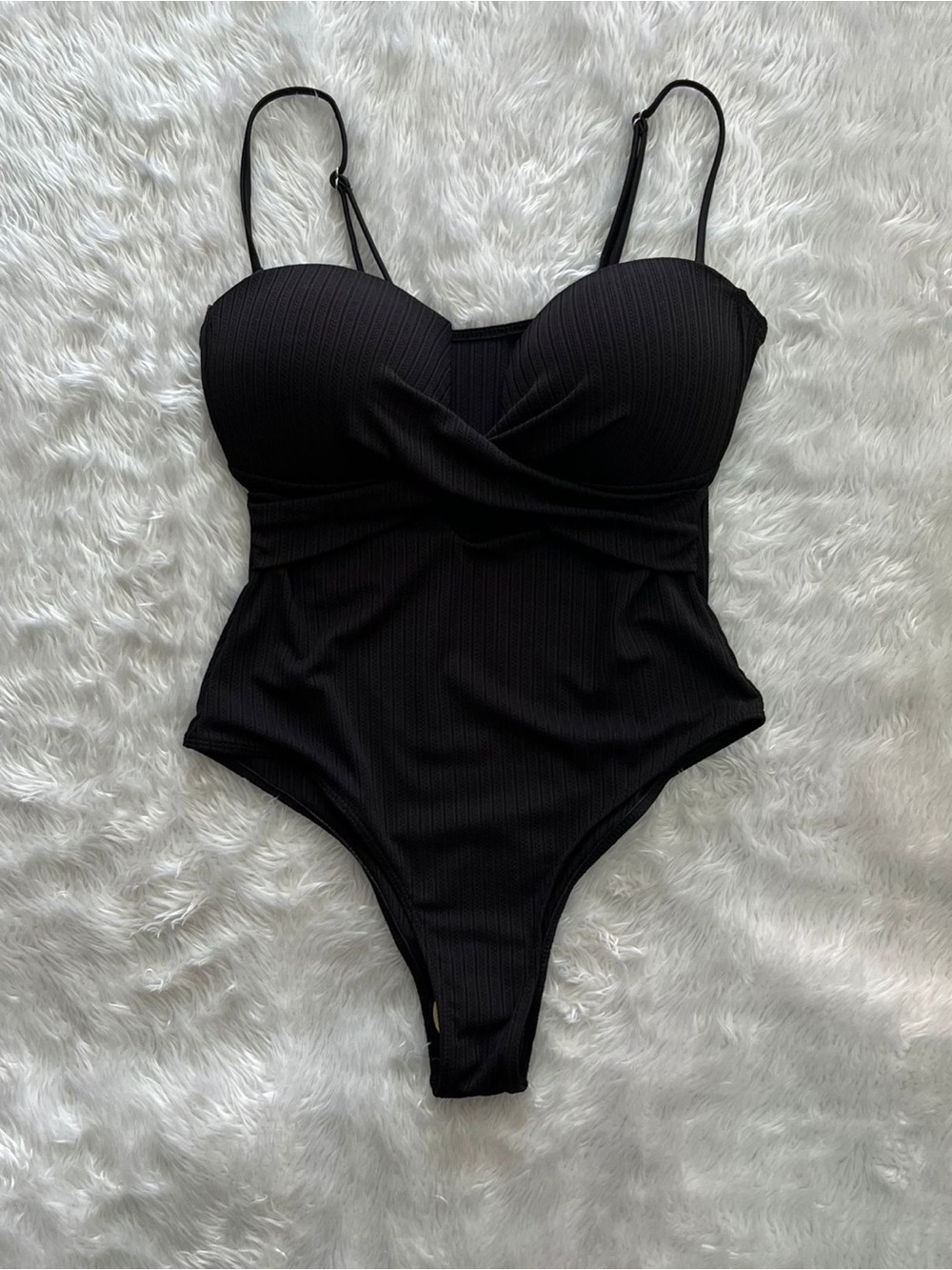 Black Ribbed One-Piece Swimsuit - Classic Supportive Fit
